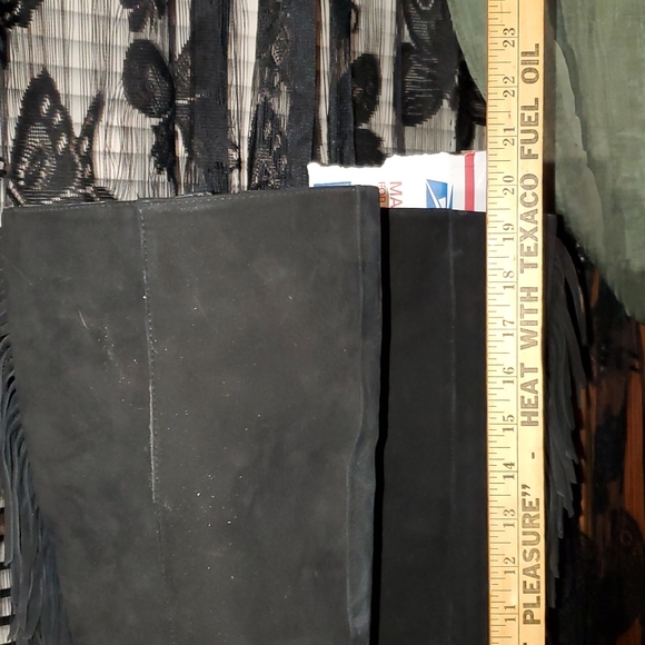 GIANNI BINI KNEE HIGH BOOTS, WITH BACK FRINGE, SUEDE, BLACK, BEAUTIFUL,SIZE 11 - Picture 7 of 14